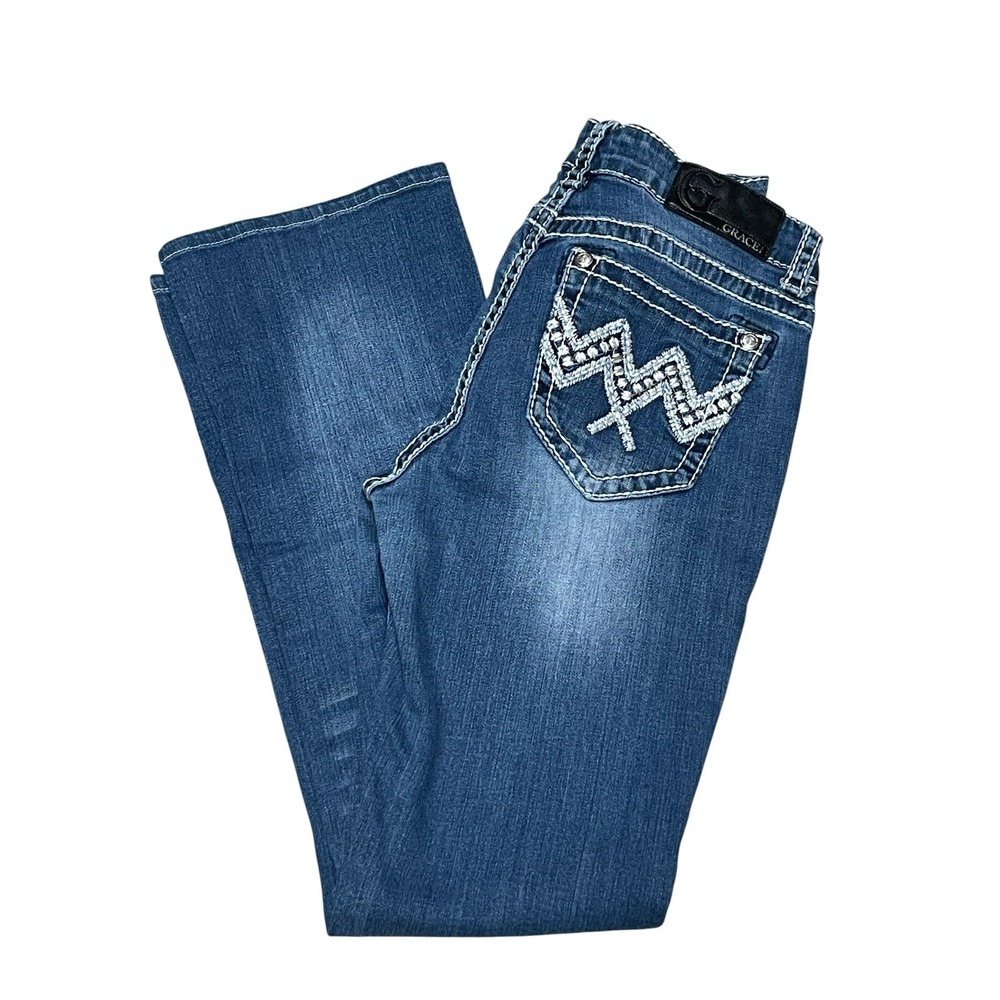 Grace In LA Easy Fit Bootcut Jeans Size 28 Thick Stitch Y2K Style